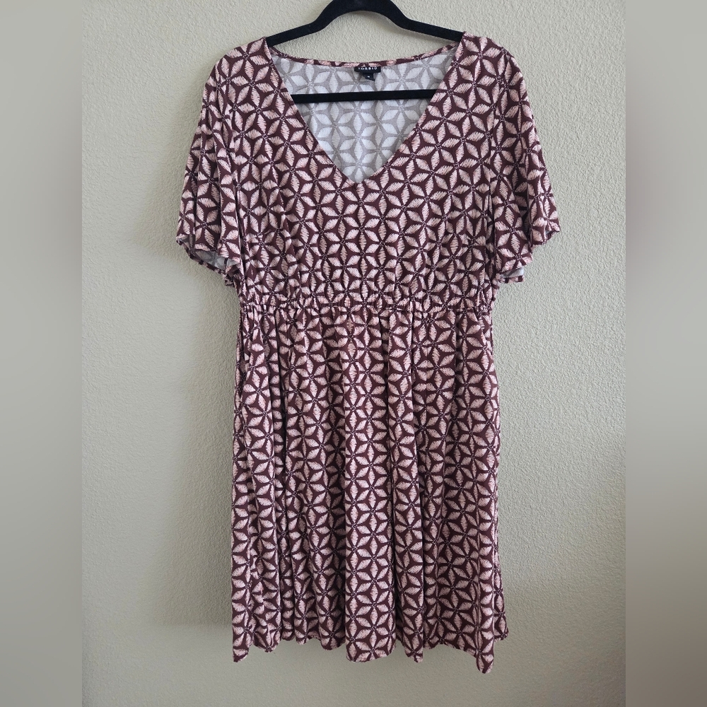 Torrid Brown and Tan Geometric Midi Dress With Pockets